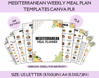 Mediterranean Meal Plan Template | Weekly Diet Planner Canva | Healthy Meal Prep Planner | Mediterranean Diet Food List,PLR Digital Download