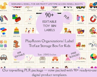 Kids Toy Bin Labels Printable | Playroom Organization Labels for Toys | Nursery & Classroom Storage Labels | Editable Canva Toy Box Labels