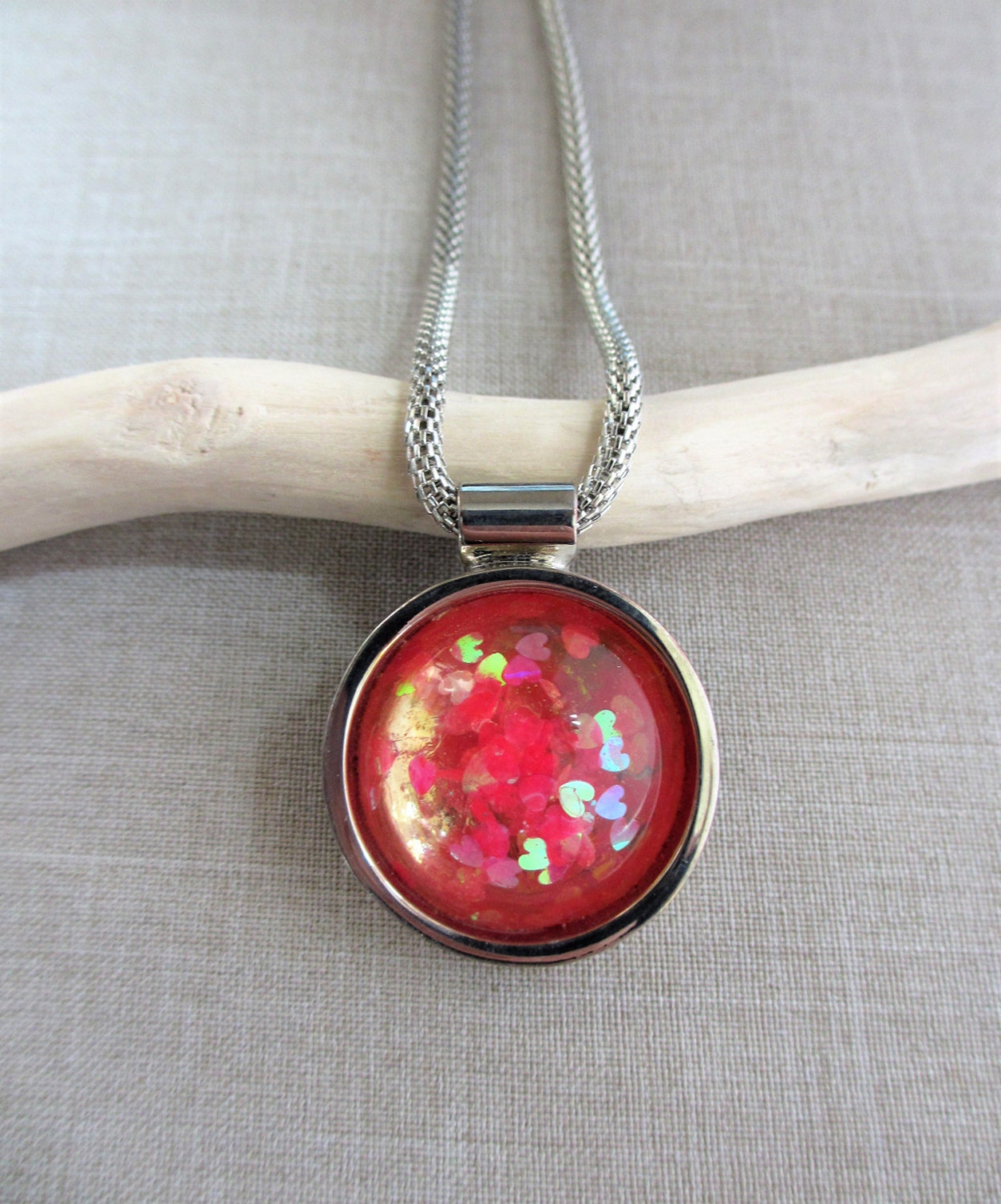 Handmade Necklace Resin Necklace Glitter Necklace Silver Etsy