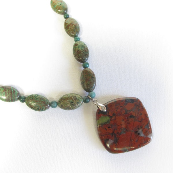 Red and Green Polished Stone Necklace