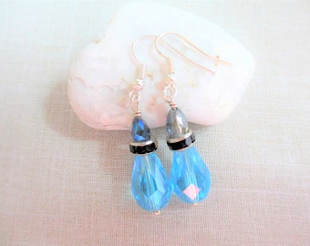 Blue Crystal Teardrop Earrings, Handmade Earrings, Blue Crystal Earrings, Blue Earrings, Dangle Earrings, Dangle, Women, Teen, Gift