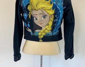 Chaqueta vaquera azul oscuro, azul marino, talla infantil, Elsa