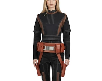 Bo-Katan Kryze Cosplay Costume | Mandalorian Women's Flight Suit With Leather Holster Belt | Star Wars Nite Owl Outfit