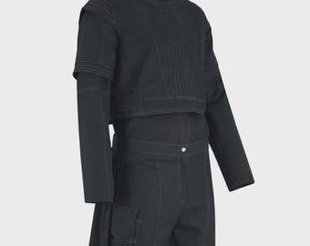 Boba Fett Cosplay Flight Suit | Mandalorian Black Under Suit with Kama Waist Cape | Custom 4PC Bounty Hunter Costume Set
