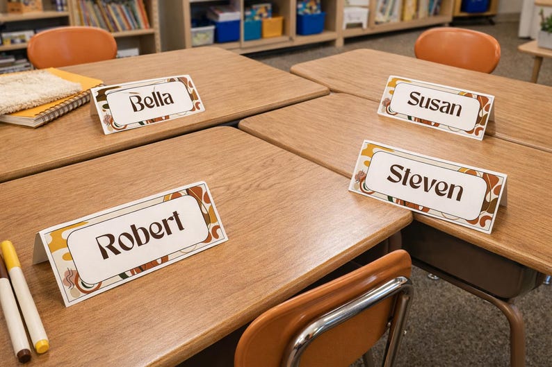 Retro Classroom Name Tags | Editable Desk Plates, Printable Labels ...
