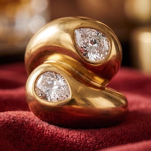 Sculptural Teardrop Zircon Ring | 18K Gold Plated Stainless Steel Statement Ring