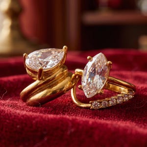 Vattentät guldpäronring med marquise och zirkon, 18K stål, mattfri, hypoallergen