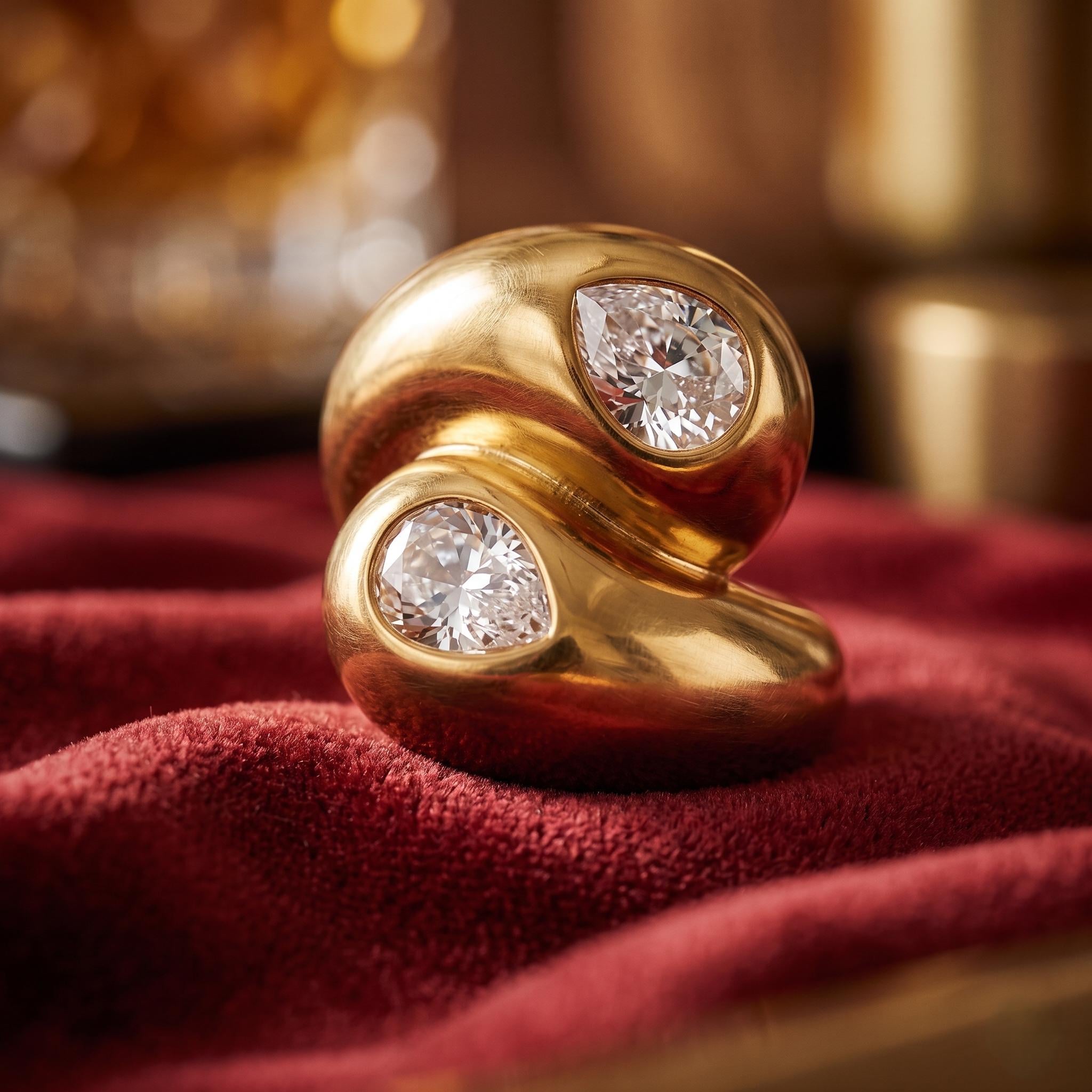Sculptural Teardrop Zircon Ring 18K Gold Plated Stainless Steel Statement Ring