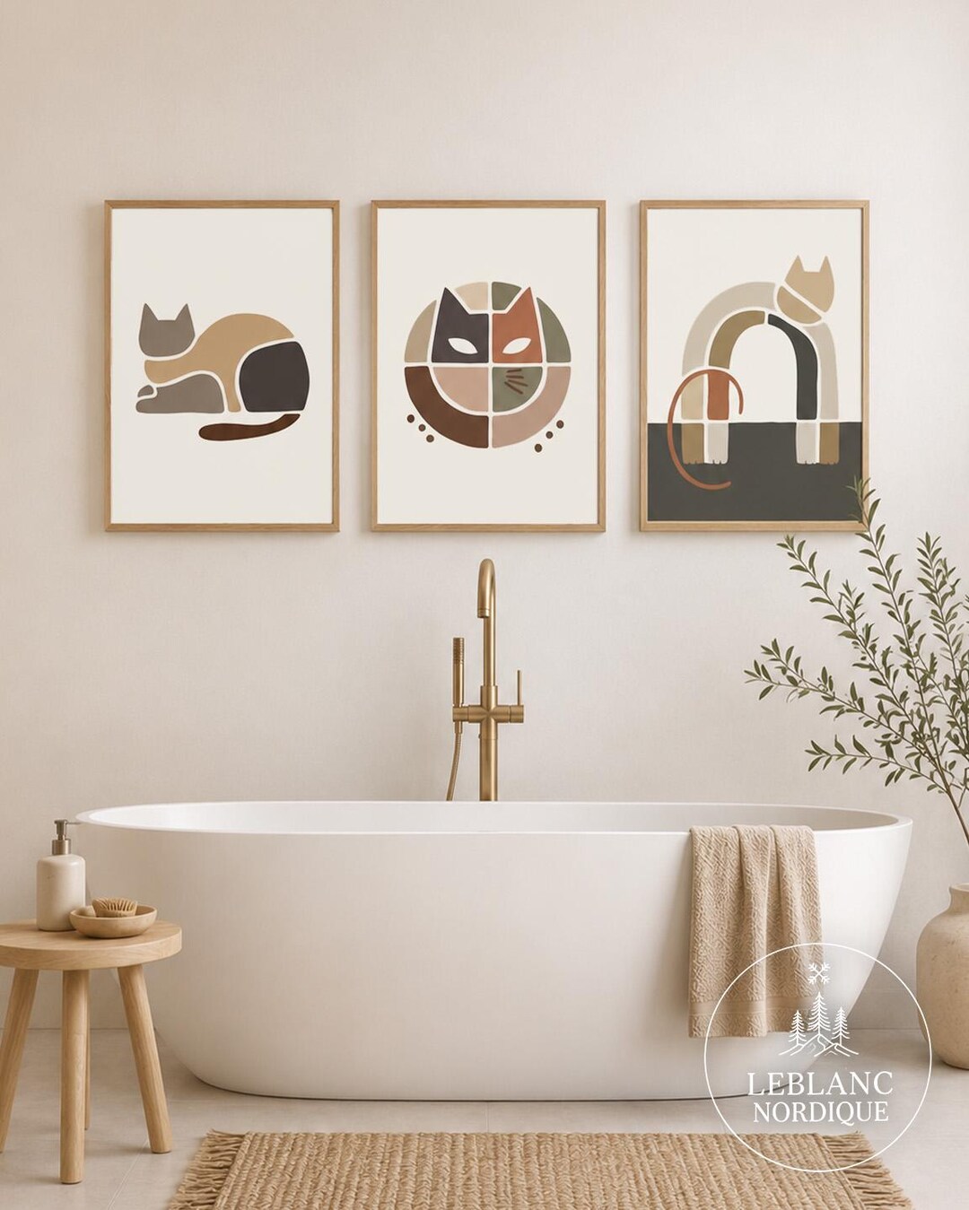Bathroom - Cat Wall Art Set of 3 Printable Scandinavian Minimalist Boho ...