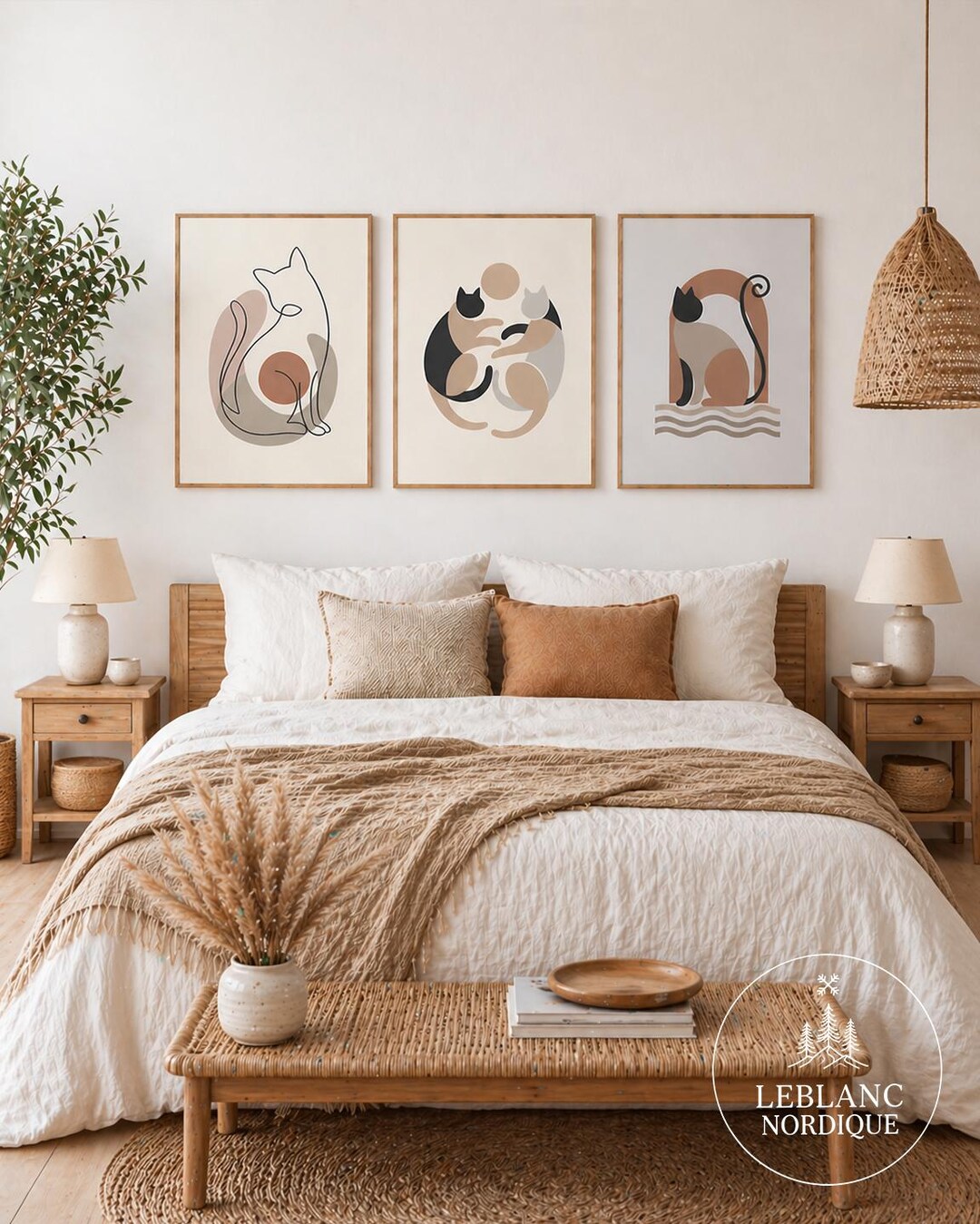 Bedroom - Bedroom Cat Wall Art Set of 3 Printable Minimalist Neutral ...