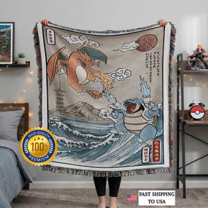 Anime Blanket, Hand Woven Great Wave Battle 100% Cotton High Quality