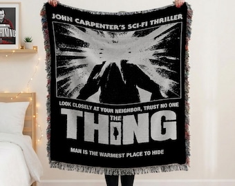 The Thing Movie Poster  Hand Woven Blanket, 100% Cotton, Classic Horror Movie Throw
