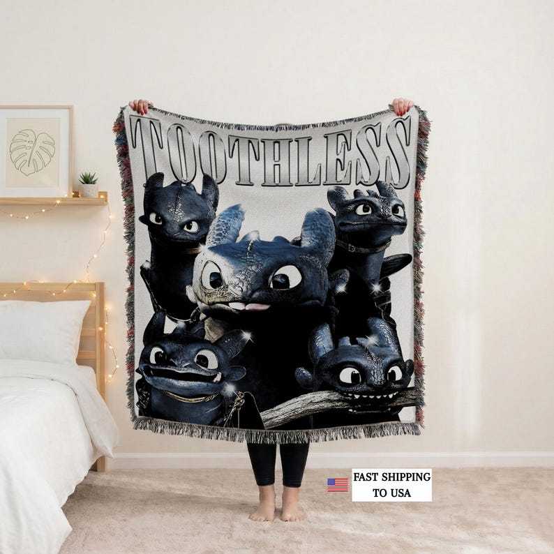 Toothless Throw Rugs Toothless Hand Woven Blanket, How to Train Your Dragon, 100% Cotton ...