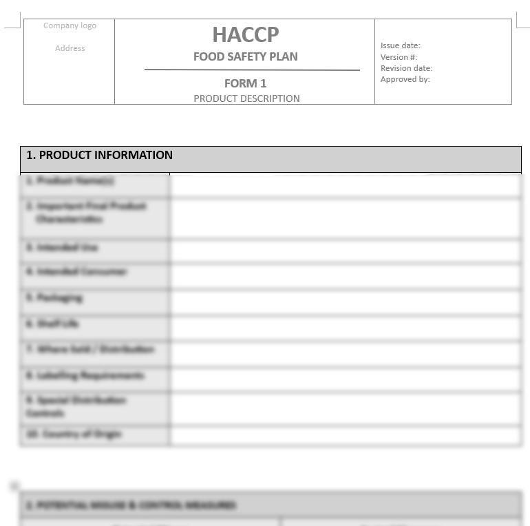 Haccp Inspection Form Example HACCP Plan Template | Forms 1-10, OPRP, Editable Flow Diagram (digital ...