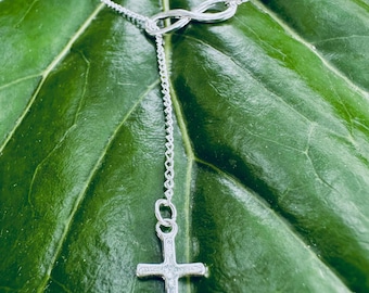 Gold Plated or Silver Stainless Steel Lariat Cross Infinity Necklace