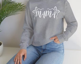 Mama Script Ribbon Sweatshirt, Cozy Mom Crewneck, Affectionate Vibe Sweater