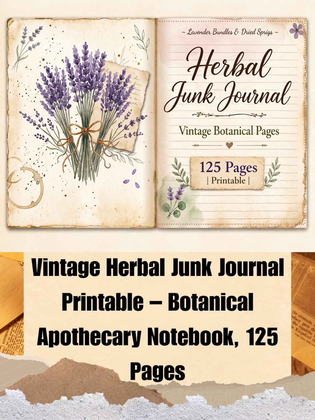 Vintage Herbal Junk Journal Printable – Botanical Apothecary Pages (125 ...