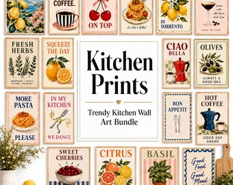 Retro Kitchen Prints with milk,food,fruit png Gallery Wall Art for small spaces ,dining,play,master bedroom digital download bundle