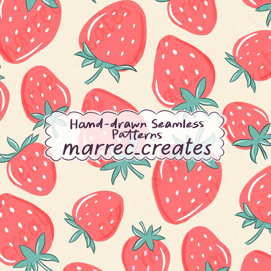 Native Strawberry Pattern Hand-drawn Classic Strawberry Pattern, Strawberry Fabric Print (digital ...