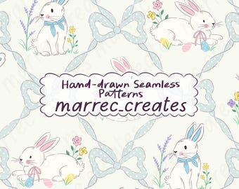 Vintage Hase Muster, Cottage Style Frühling Druck, Kinderzimmer Stoffdesign (Digitaler Download)