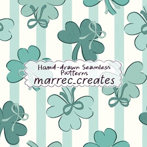 St Patrick’s Day Shamrock Pattern, Preppy Striped Shamrock Bow Fabric Print (Digital Download)