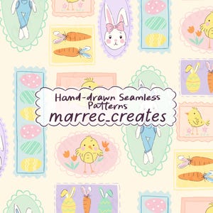 Easter Patchwork Frame Seamless Pattern, Nursery Decor Fabric Print (Digital Download)