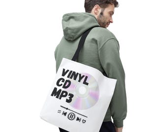 Bolso de mano con diseño de vinilo, CD y MP3 / Iconos de reproductores de música retro