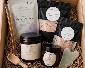 Luxury Self Care Gift Box | Spa Gift Set with Candles & Bath Soak | Relaxation Gift Box | Birthday Gift | Soft Chaos Co.