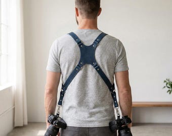 Arnés de cuero personalizado para dos cámaras, correa para fotógrafo profesional, soporte de hombro ajustable, arnés de hombro doble para cámara