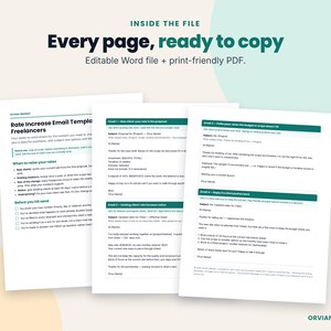 Three pages of the rate increase email templates document