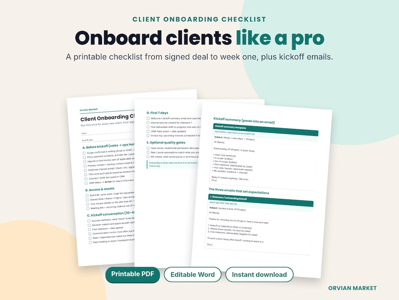 Printable client onboarding checklist pages