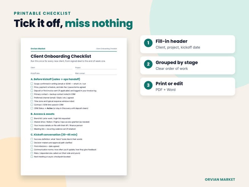 Close up of the first checklist page