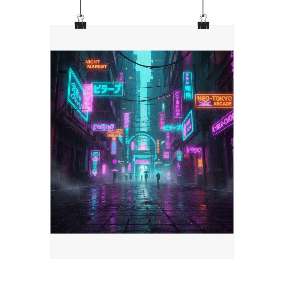 Cyberpunk City Neon Alley - Digital Art Poster - Premium Matte Print ...