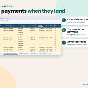 Monthly income tab with example payments from clients