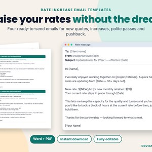 Rate increase email open in a mail window beside the printable template pages