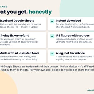 Compatibility, instant download, 14-day fix-or-refund promise, IRS sources and AI-assisted disclosure