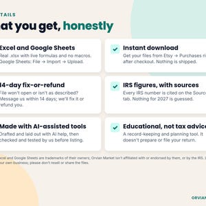 Compatibility, instant download, 14-day fix-or-refund promise, IRS sources and AI-assisted disclosure