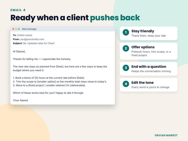 Pushback reply email template with three options for the client