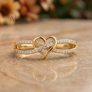 Anillo Corazón Infinito / Anillo de Promesa de Boda de Doble Banda Oro Plata Circonita
