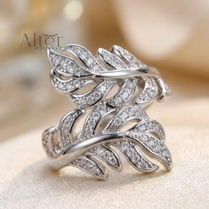 Olive Branch Ring, Pavé CZ Leaf Wrap, Boho Bridal Jewelry, 925 Sterling Silver