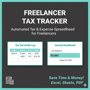 Freelancer Tax Tracker Excel | Belastingspreadsheet voor zelfstandigen | Inkomsten- en uitgaventracker | Belastingcalculator | Excel, Spreadsheets, pdf
