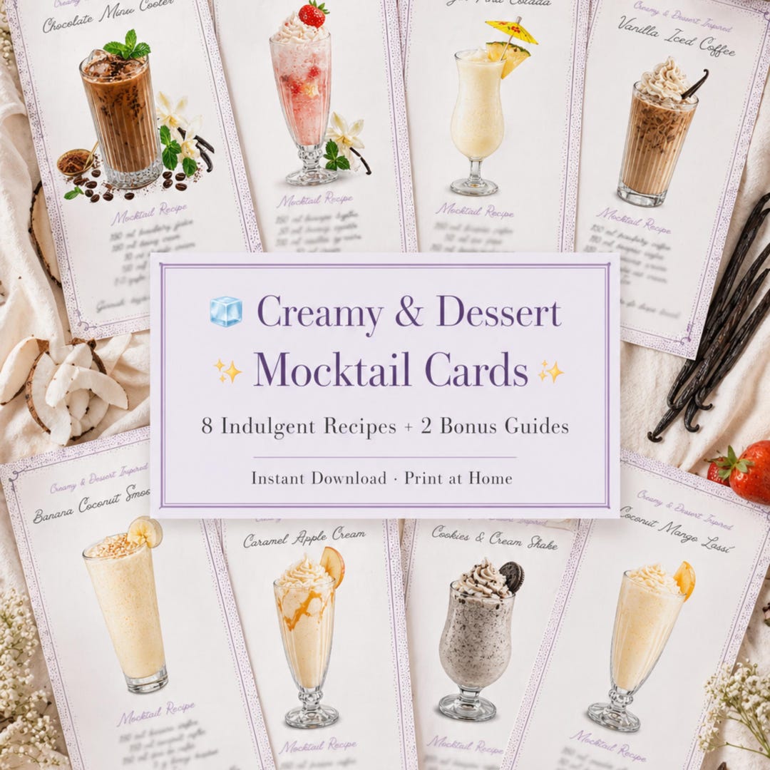 Mocktail Recipes.pdf Creamy Dessert Mocktail Recipe Cards | 8 Non Alcoholic Drink Recipes ...