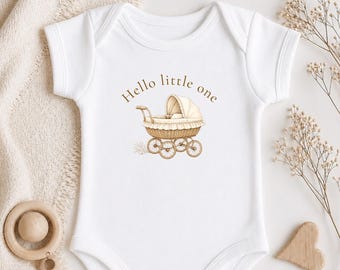 Hello Little One Organic Cotton Bodysuit, Newborn Outfit, Neutral Baby Body, Baby Shower Gift, Welcome Home First Baby Body, SIZE NB-3M