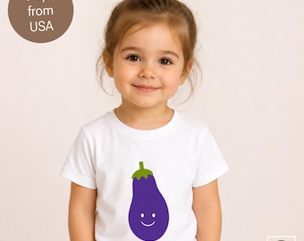Maglietta per bambini con melanzane, maglietta Kawaii con verdure, maglietta viola divertente con verdure, regalo per amanti del cibo, maglietta in cotone per bambini, regalo di compleanno per bambini