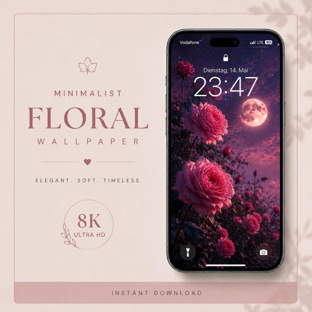 Lock Screen Walpaper Roses Moon Rose Floral Wallpaper | Pink Lock Screen (digital Download) - Etsy