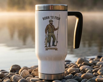 ボーン・トゥ・フィッシュ ステンレススチール製トラベルマグ | バス釣りタンブラー、湖畔生活用ドリンクウェア