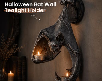 Portacandele da parete a forma di pipistrello, portacandele gotico a forma di pipistrello, decorazione da parete per Halloween, candeliere in resina da appendere, decorazione spettrale per casa e giardino.