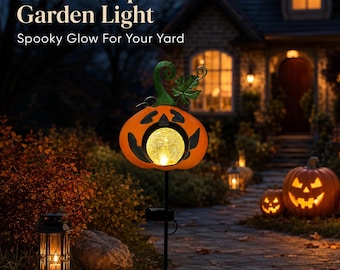 Lámpara solar de calabaza para jardín, estaca de Halloween para patio, decoración de linterna de calabaza para exteriores, luz brillante para camino, decoración para porche y césped