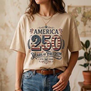 Design "América 250 Anos de Liberdade", Estampa Patriótica para Camiseta do 4 de Julho (PNG)