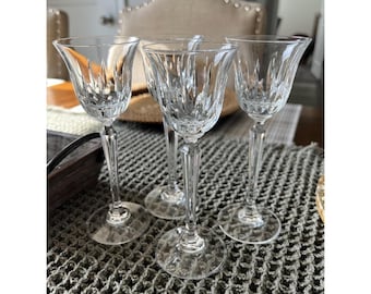 Vintage Clear Cut Crystal Cordial Glasses Set Of 4 Long Stem Sherry Liqueur Wine